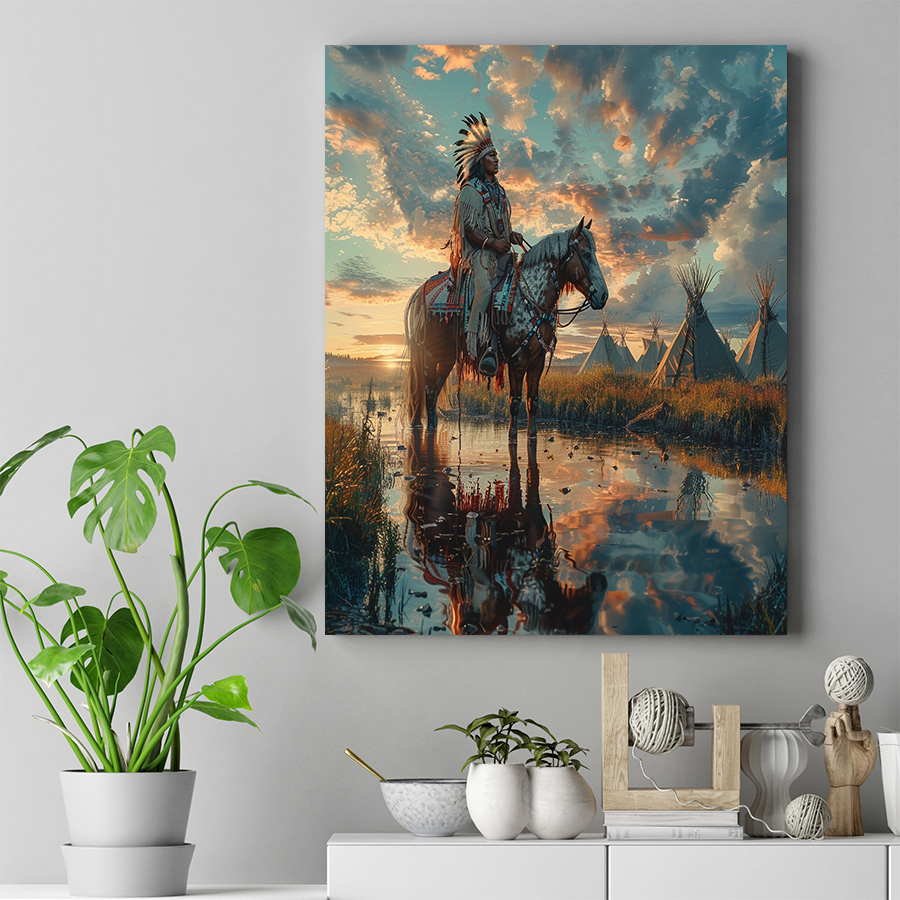 Reflections of Horse and Warrior Native American Horse Canvas