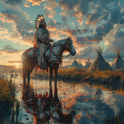 Reflections of Horse and Warrior Native American Horse Canvas