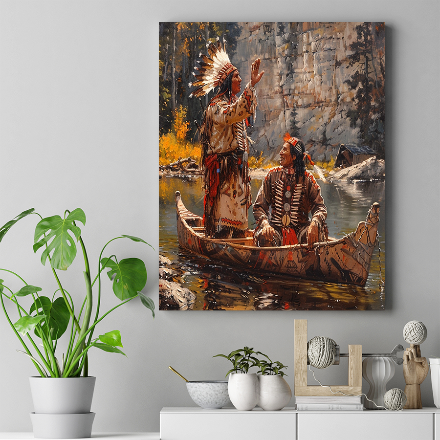 Ancestral Voices by the River Native American Canvas