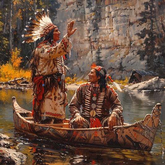 Ancestral Voices by the River Native American Canvas