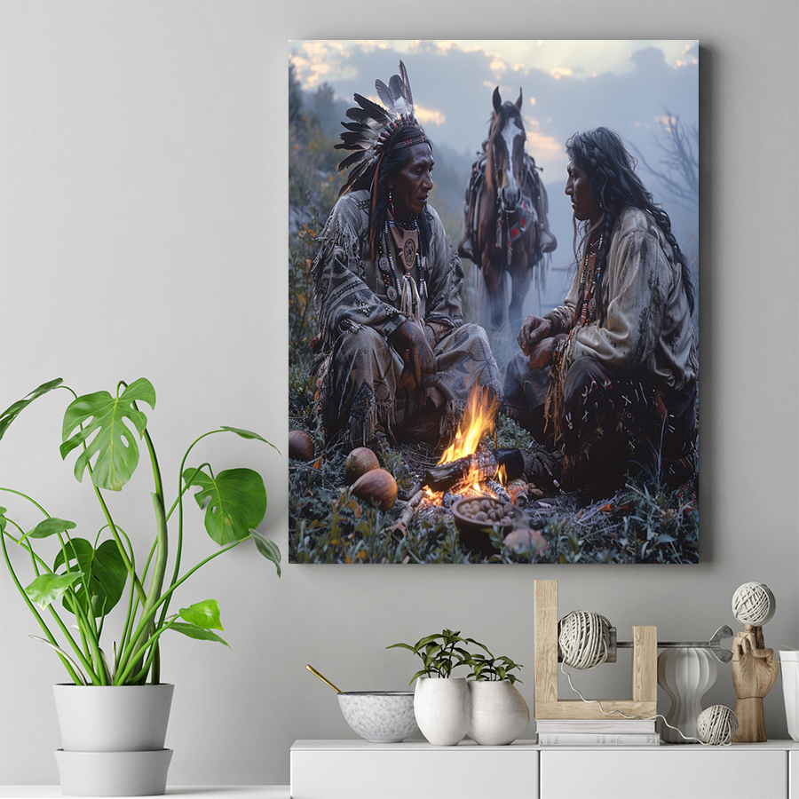 Twilight Tales by the Campfire Native American Horse Canvas