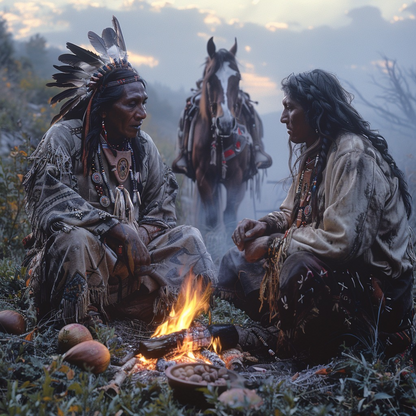 Twilight Tales by the Campfire Native American Horse Canvas