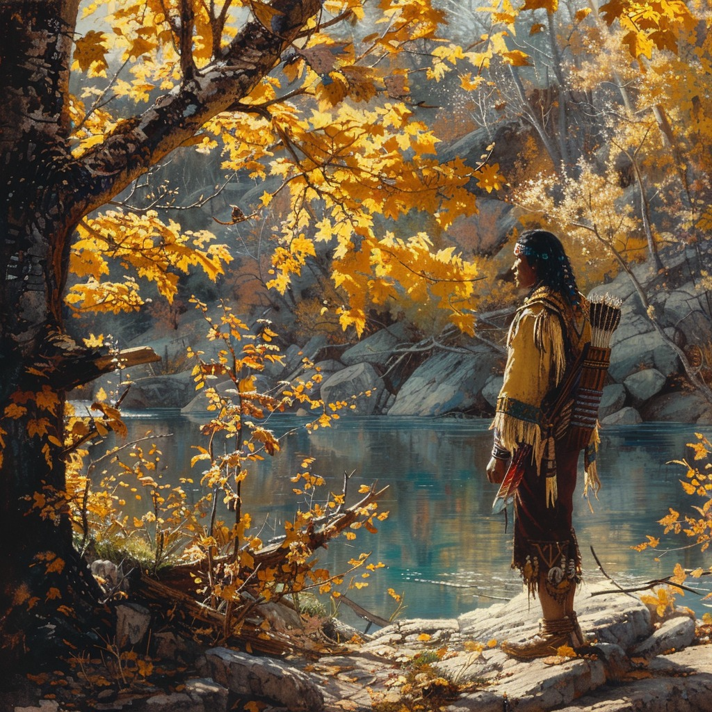 Timeless Watcher by the River Falls Native American Canvas