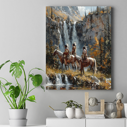 Majesty of the Mountain Falls Native American Horse Canvas