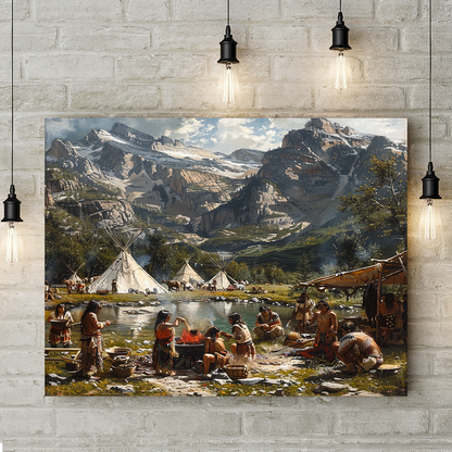 Native Encampment in the Majestic Range Canvas