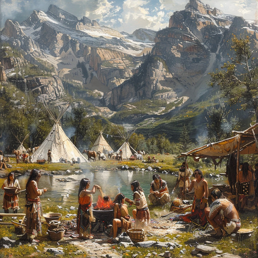 Native Encampment in the Majestic Range Canvas