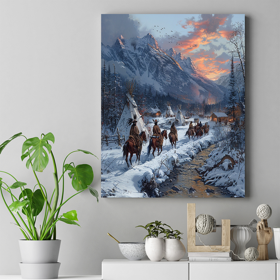 Returning to Camp at Dusk Native American Horse Canvas