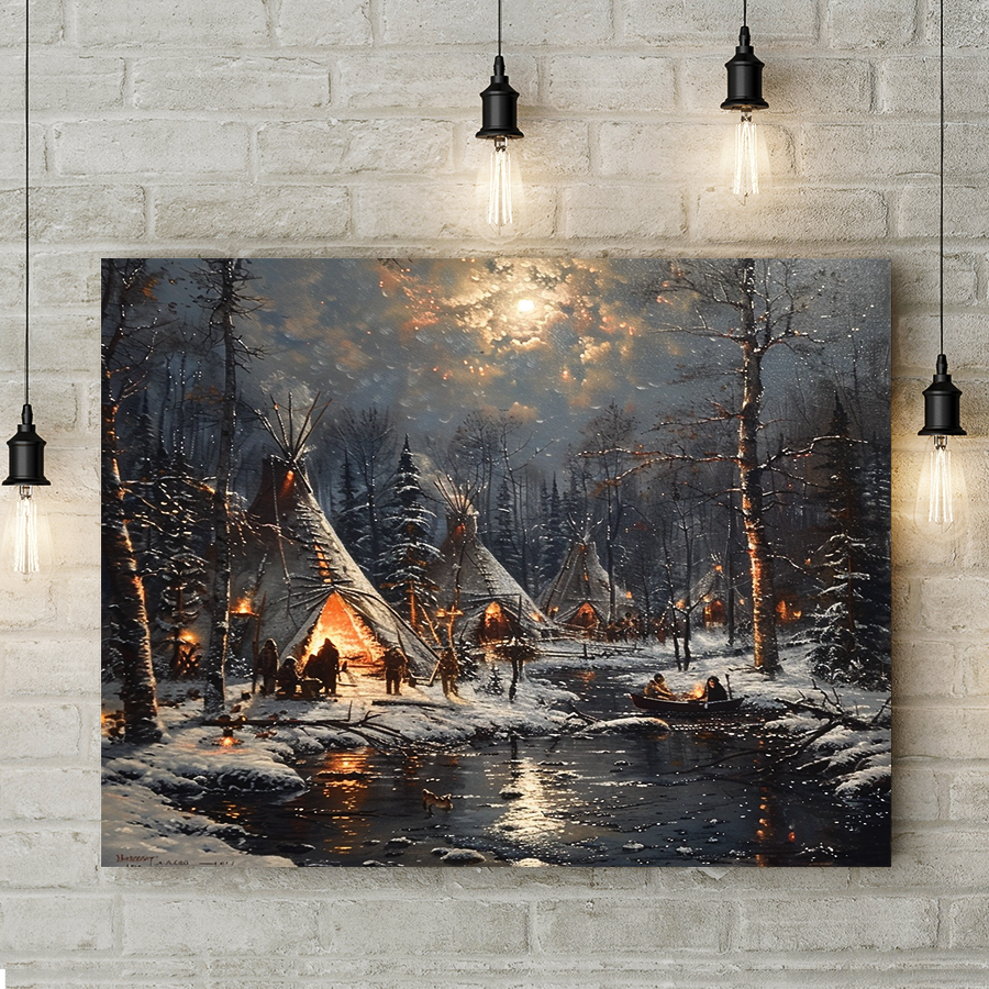 Winter's Embrace in the Forest Native American Canvas