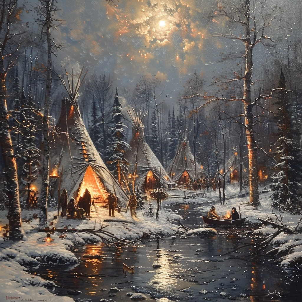 Winter's Embrace in the Forest Native American Canvas