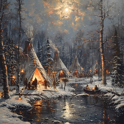 Winter's Embrace in the Forest Native American Canvas