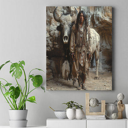 Guardian of the Ancient Cave Native American Bison Canvas