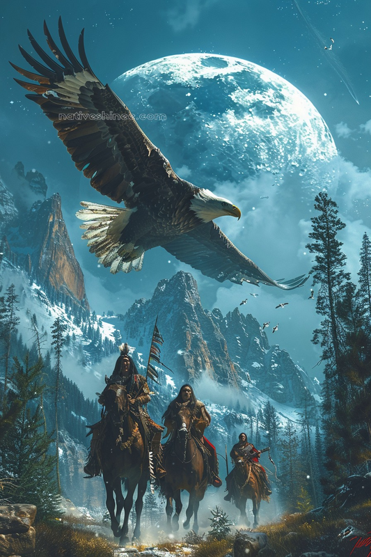 Guardians of the Moonlit Peaks Native American Horse Eagle Canvas