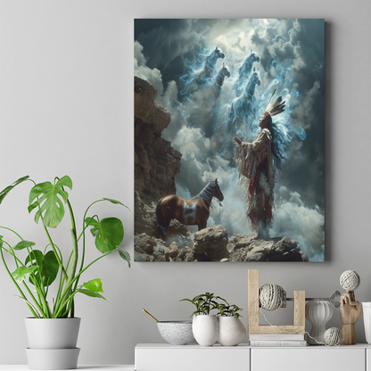 Mystic Riders in the Clouds Native American Horse Canvas