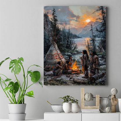 Mountain Shadows and Firelit Tales Native American Canvas