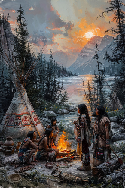 Mountain Shadows and Firelit Tales Native American Canvas