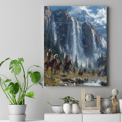 Journey Through the Mountain Veil Native American Horse Canvas