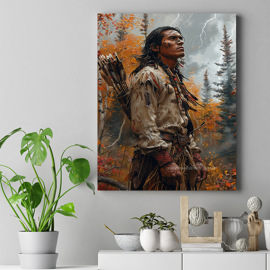 Autumn's Warrior A Portrait of Resolve Native American Canvas