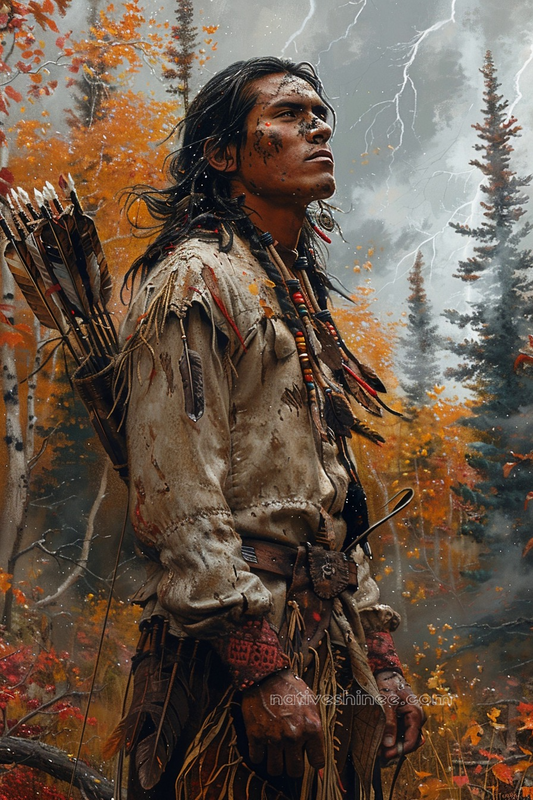 Autumn's Warrior A Portrait of Resolve Native American Canvas