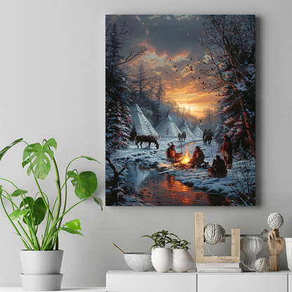 Winter's Warmth in the Wilderness Native American Canvas