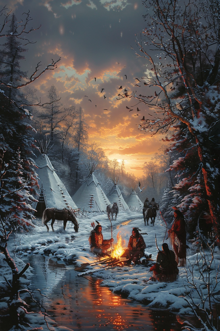 Winter's Warmth in the Wilderness Native American Canvas