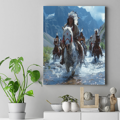 Echoes of Hooves and Water Native American White Horse Canvas