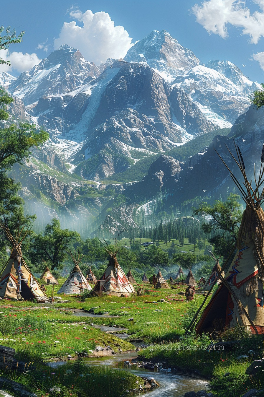 Teepees in the Mountain Embrace Native American Canvas