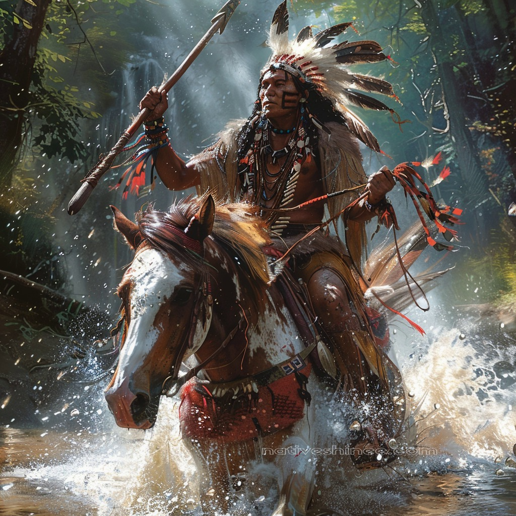 Warrior's Charge Through the River Native American Horse Canvas