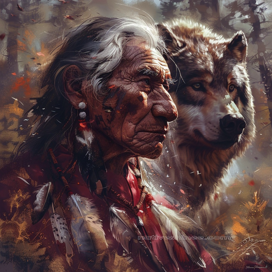 Elder's Journey with the Wolf Native American Canvas