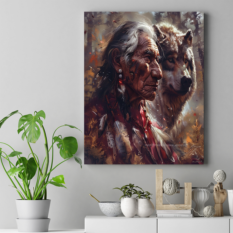 Elder's Journey with the Wolf Native American Canvas