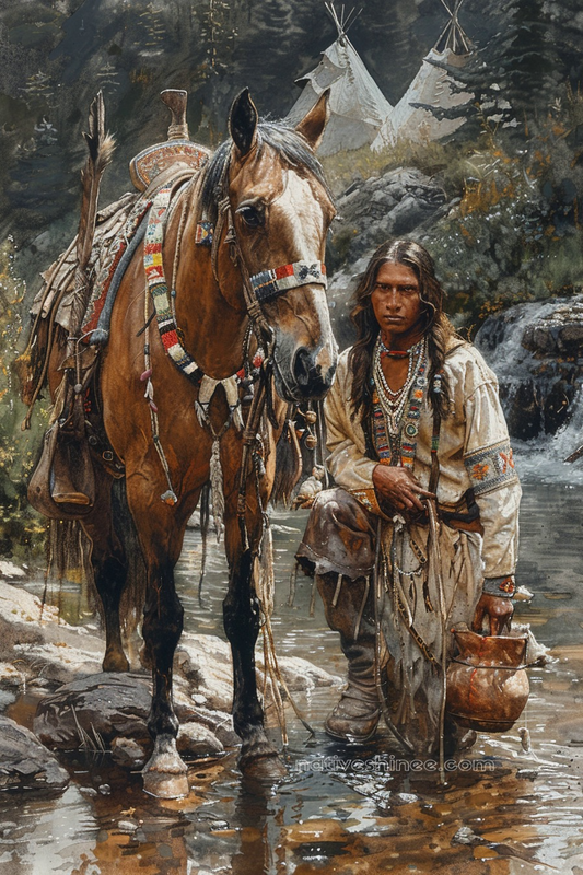 Warrior and Steed in Unity Native American Horse Canvas