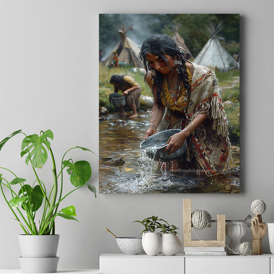 Harmony in the Flowing River Native American Canvas