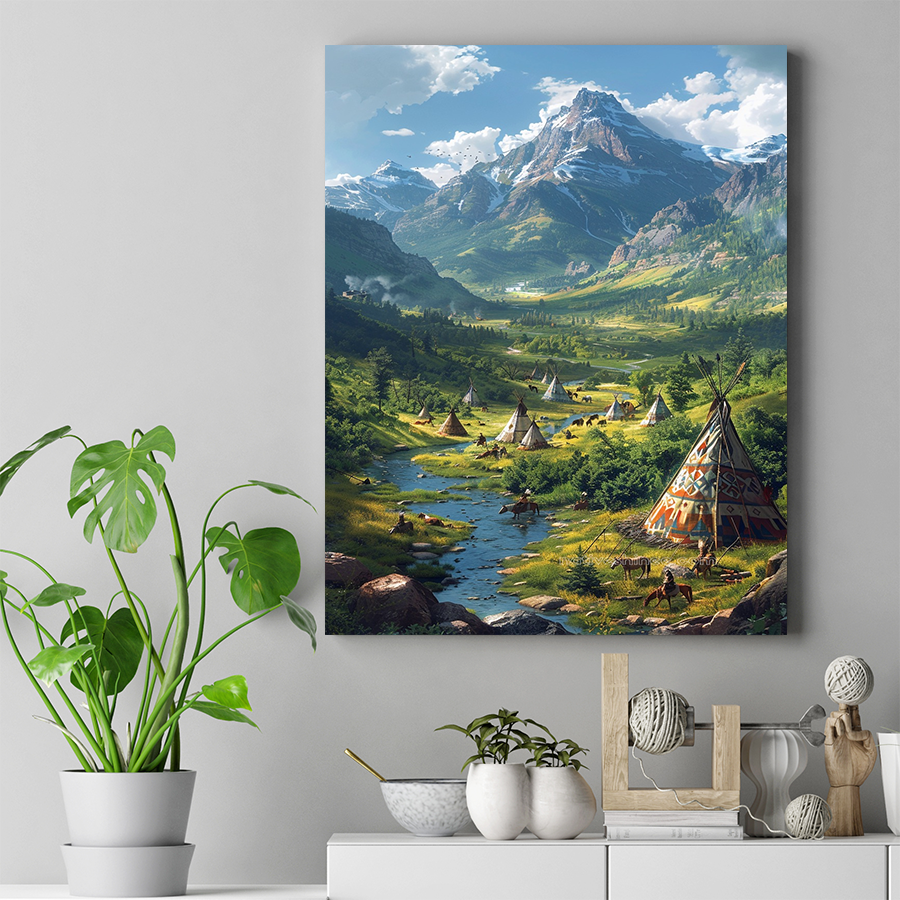 Mountains Watching Over Tradition Native American Canvas