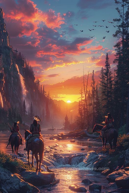 Twilight Over Ancestral Waters Native American Horse Canvas