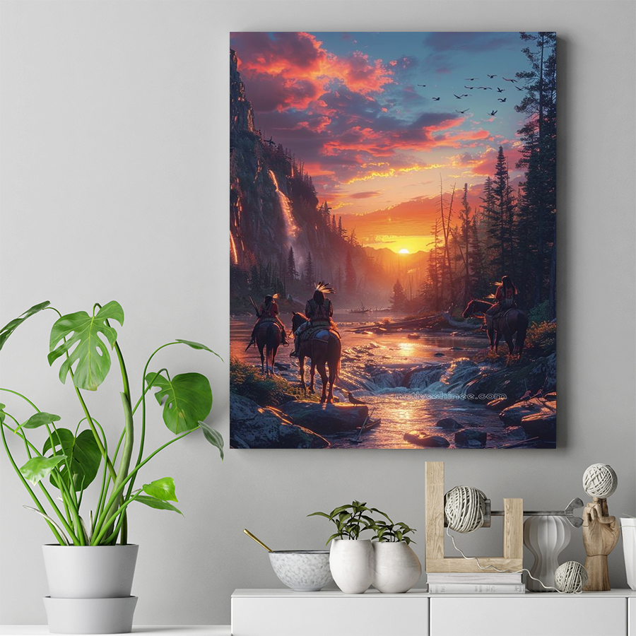 Twilight Over Ancestral Waters Native American Horse Canvas