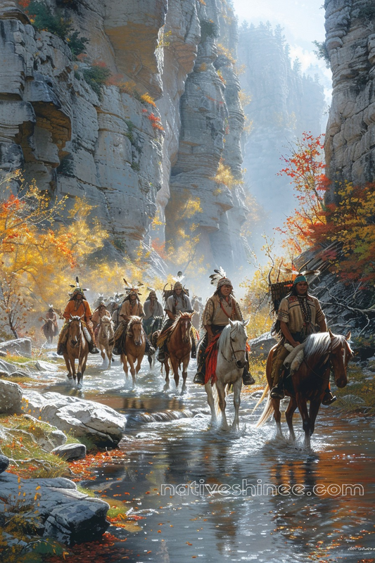 Echoes of Heritage in Fall Native American Horse Canvas