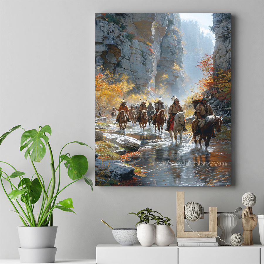 Echoes of Heritage in Fall Native American Horse Canvas