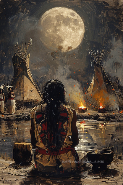 Moonlit Reflections of Heritage Native American Canvas