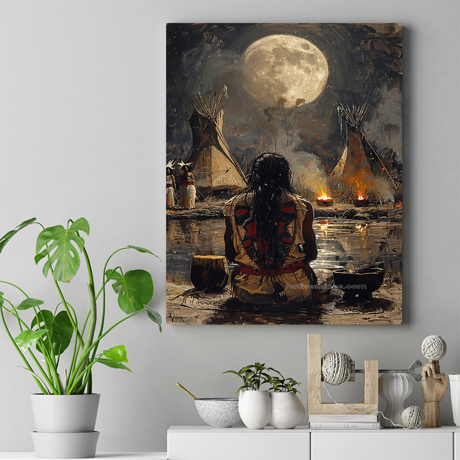 Moonlit Reflections of Heritage Native American Canvas