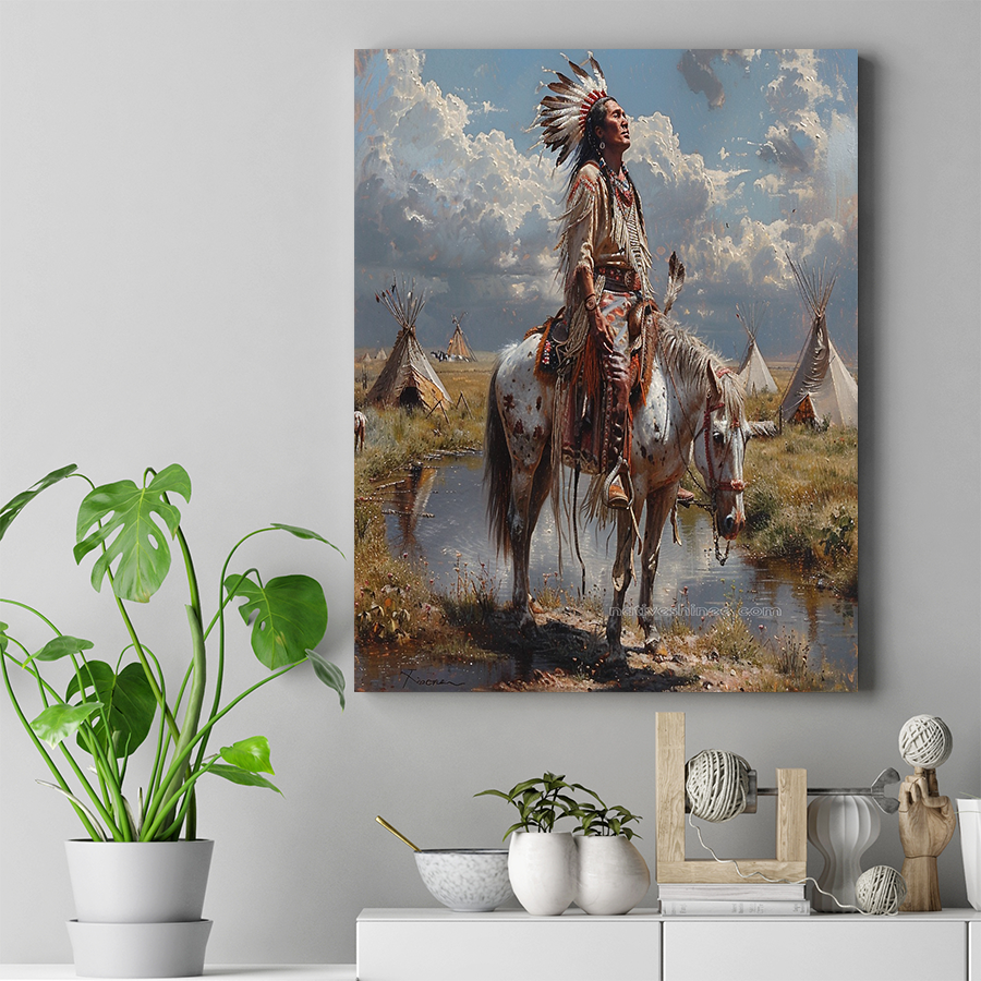 Reflections of a Warrior's Heart Native American Horse Canvas