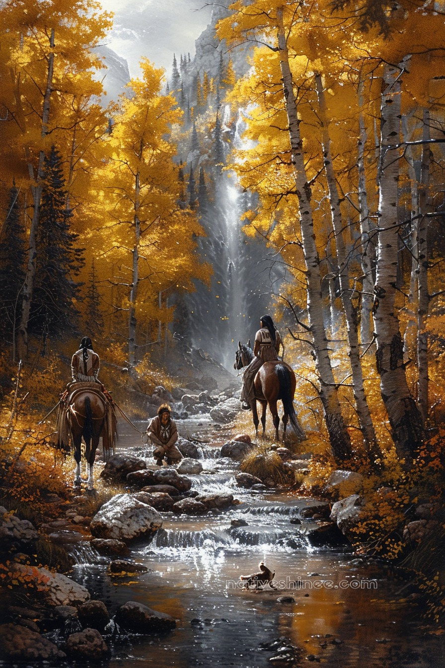 Harmony with Autumn's Splendor Native American Horse Canvas