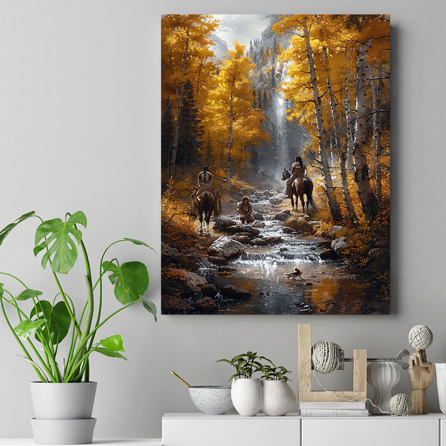 Harmony with Autumn's Splendor Native American Horse Canvas