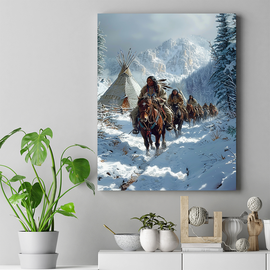 Winter with the Warriors Native American Horse Canvas