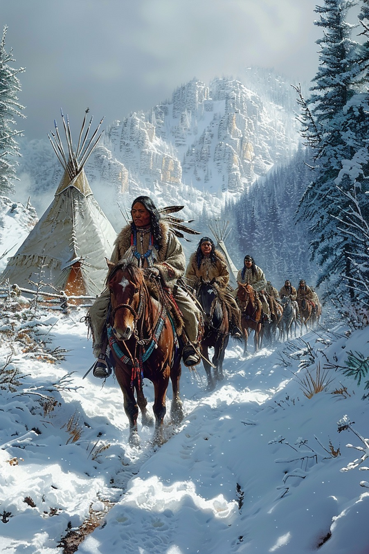 Winter with the Warriors Native American Horse Canvas