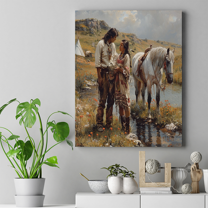 Intimate Conversations in Nature Native American White Horse Canvas