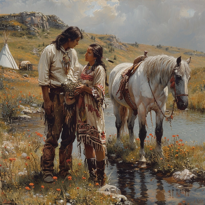 Intimate Conversations in Nature Native American White Horse Canvas