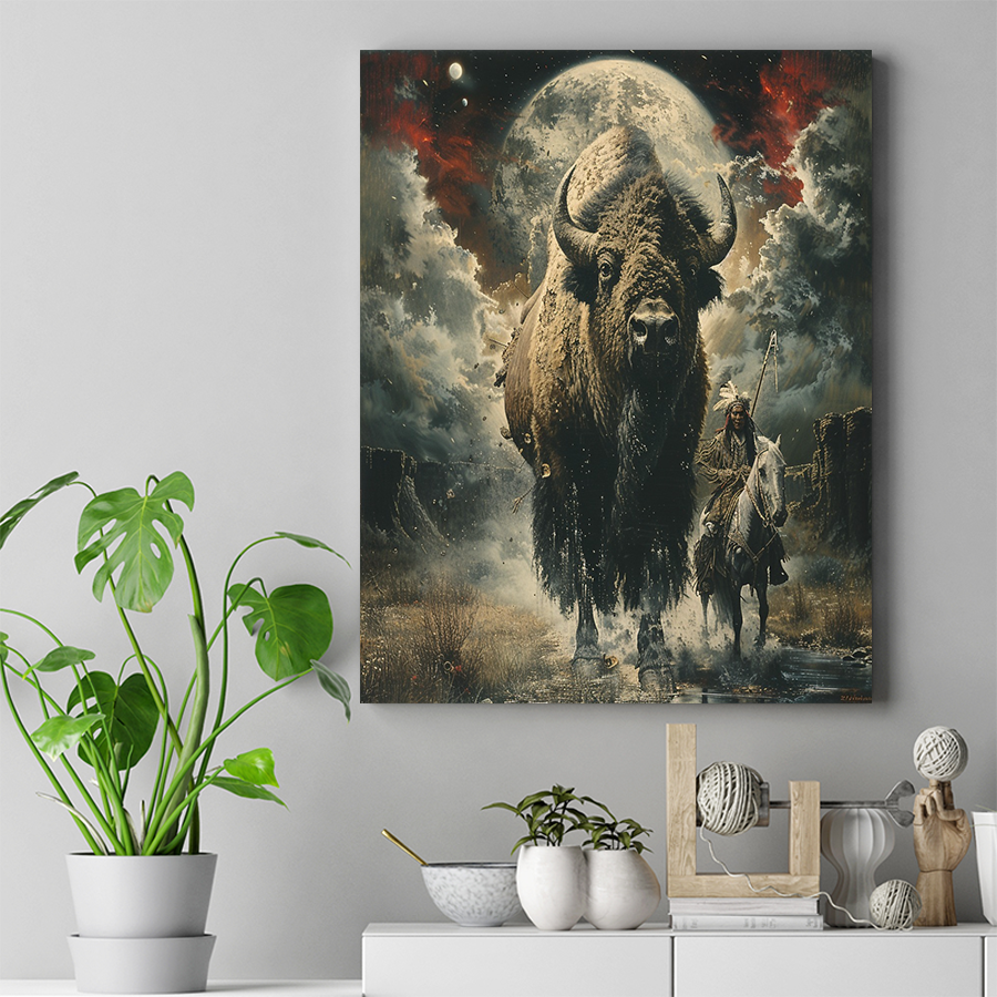 Mysteries of the Ancient Land Native American Bison Canvas