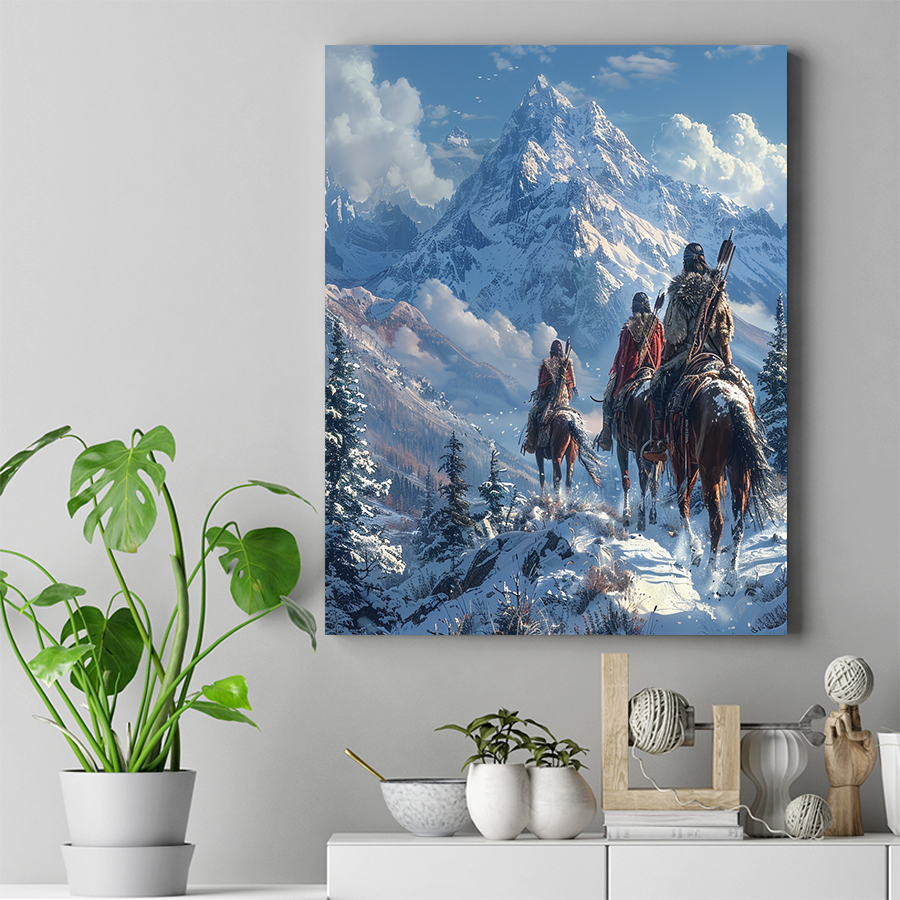 Riders of the Snow-Capped Peaks Native American Horse Canvas