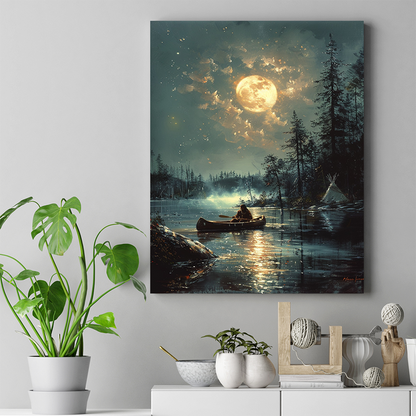 Paddling Through Whispering Waters Native American Canvas