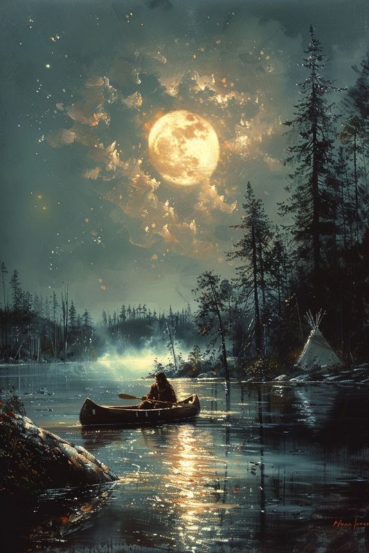 Paddling Through Whispering Waters Native American Canvas