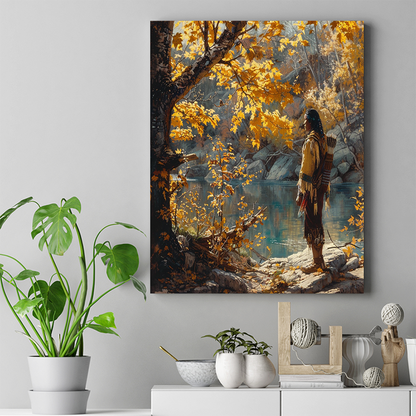 Timeless Watcher by the River Falls Native American Canvas